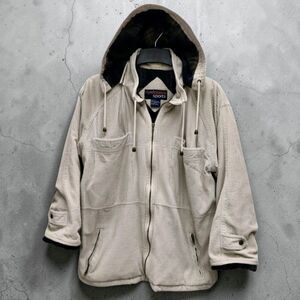 NY Classics Sports Corduroy Hooded Jacket Womens Large Beige VTG 90s Gorpcore